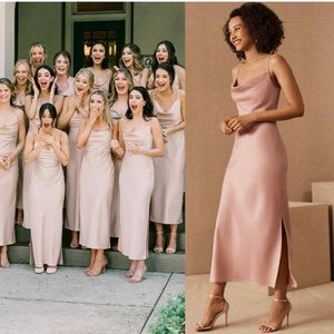 BHLDN Cali Satin Charmeuse Dress Baby Pink Draped Cowl Bridesmaid Wedding Size 4